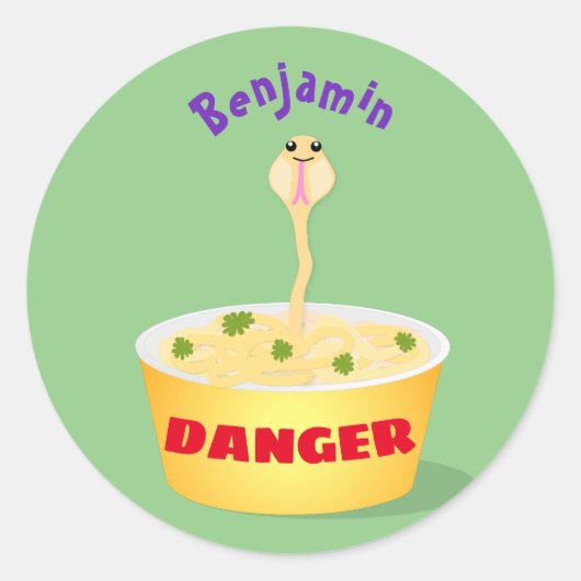 Niedliche Nudeln Schlange Cartoon Illustration Spa Runder Aufkleber (Vorderseite)