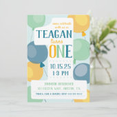 Niedliche Nummer 1 Erster Geburtstag Einladung (Stehend Vorderseite)