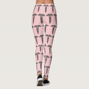 Niedliche nurse Rosa und Grau Medizin Caduceus Leggings
