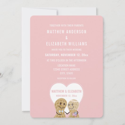 Niedliche Nüsse über die andere rosa Hochzeitsszen Einladung (Vorderseite)