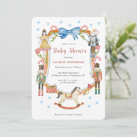 Niedliche Nutcracker Soldaten Weihnachtsdusche Einladung (Stehend Vorderseite)