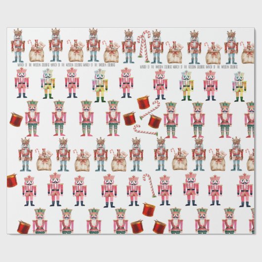 Niedliche Nutcrackers Drums Candy Canes Geschenkpapier (Flach)