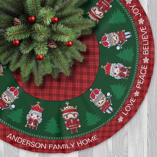 Niedliche Nutcrakers Red & Green Tartan Weihnachte Polyester Weihnachtsbaumdecke