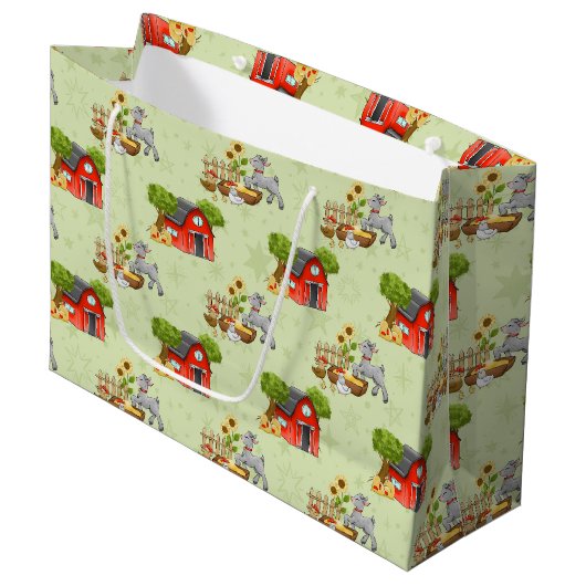 niedliche Nutztiere gefliester Party Große Geschenktüte (Vorderseite Schrägansicht)