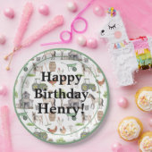 Niedliche Nutztiere Traktoren Name Happy Birthday  Pappteller (Party)