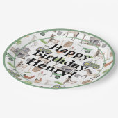 Niedliche Nutztiere Traktoren Name Happy Birthday  Pappteller (Schrägansicht)