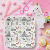 Niedliche Nutztiere Traktoren Name Happy Birthday Pappteller (Party)