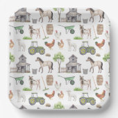 Niedliche Nutztiere Traktoren Name Happy Birthday Pappteller (Vorderseite)