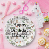 Niedliche Nutztiere Traktoren Name Happy Birthday Pappteller (Party)