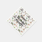 Niedliche Nutztiere Traktoren Name Happy Birthday Serviette (Ecke)