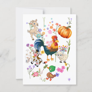 Niedliche Nutztiere und hübsche Blume Postkarte
