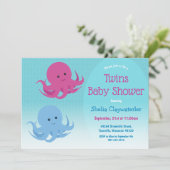 Niedliche Octopus Animal Twin Baby Dusche Einladung (Stehend Vorderseite)