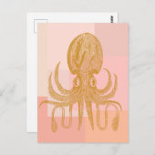 Niedliche Octopus Art Illustration in Rosa und Gol Postkarte (Vorne/Hinten)