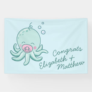 Niedliche Octopus Baby Dusche Kawaii Pink Girl Banner