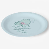 Niedliche Octopus Baby Dusche Kawaii Pink Girl Pappteller (Schrägansicht)