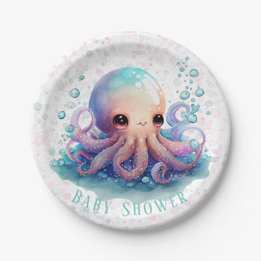 Niedliche Octopus Babydusche Pappteller (Vorderseite)