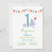 Niedliche Octopus Ballon Banner 1. Geburtstag Einladung (Vorderseite)