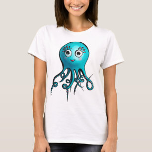 Niedliche Octopus Blauer Cartoon Tier T-Shirt