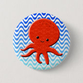 Niedliche Octopus Cartoon Blue Waves Button (Vorderseite)