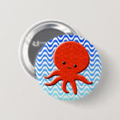 Niedliche Octopus Cartoon Blue Waves Button (Vorne & Hinten)