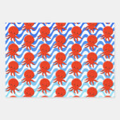 Niedliche Octopus Cartoon Blue Waves Geschenkpapier Set (Vorderseite)