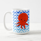 Niedliche Octopus Cartoon Blue Waves Kaffeetasse (Links)