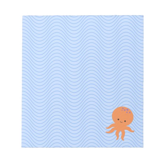 Niedliche Octopus Cartoon Blue Waves kundenspezifi Notizblock (Vorderseite)