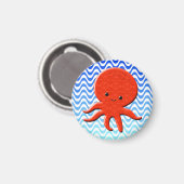 Niedliche Octopus Cartoon Blue Waves Magnet (Vorderseite/Rückseite)