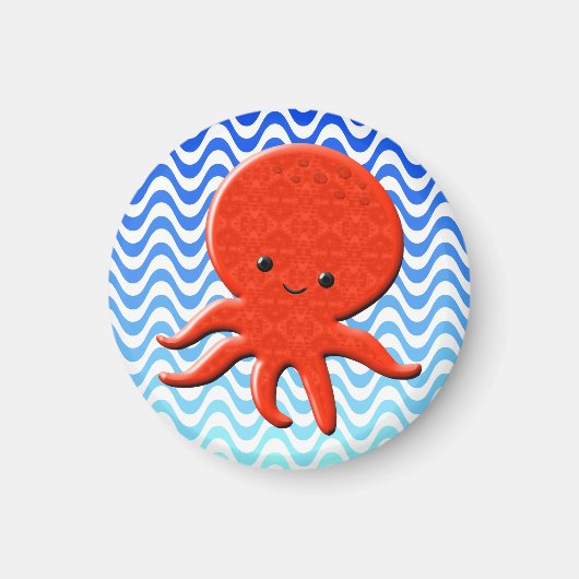 Niedliche Octopus Cartoon Blue Waves Magnet (Vorne)