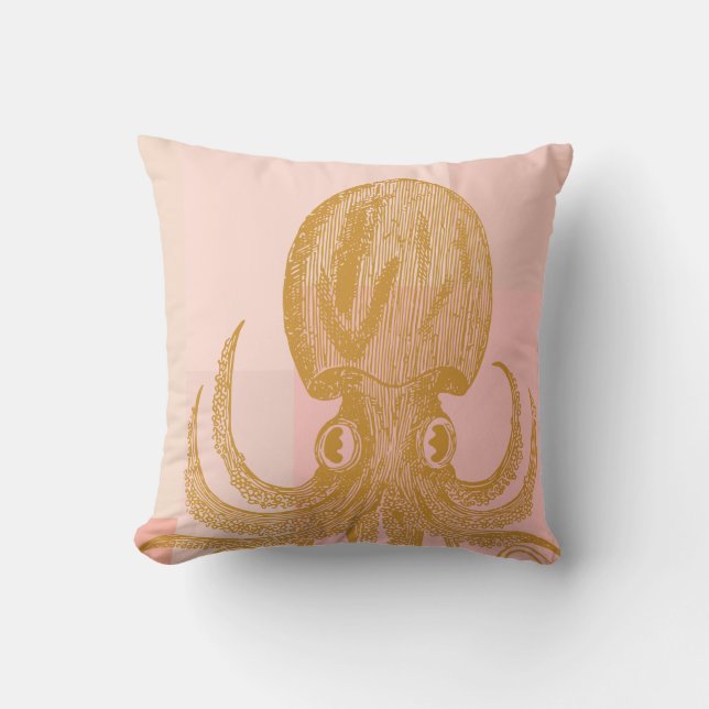 Niedliche Octopus-Illustration in Rosa und Gold Kissen (Vorderseite)
