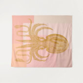 Niedliche Octopus-Illustration in Rosa und Gold Wandteppich (Vorderseite (Horizontal))