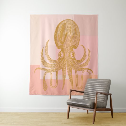 Niedliche Octopus-Illustration in Rosa und Gold Wandteppich (Beispiel)