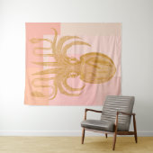 Niedliche Octopus-Illustration in Rosa und Gold Wandteppich (Beispiel (Horizontal))