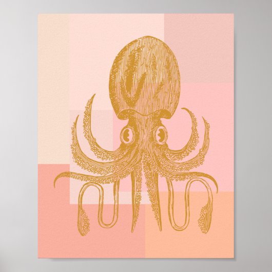 Niedliche Octopus-Illustration in Vintag rosa und Poster (Vorne)
