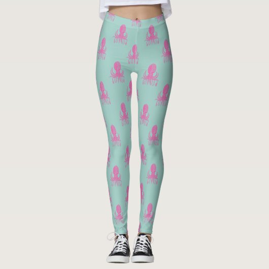 Niedliche Octopus Illustration Muster Aqua and Fuc Leggings (Vorderseite)
