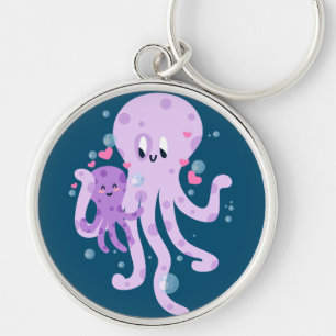 Niedliche Octopus-Mama Zeichnend Kunst Schlüsselanhänger