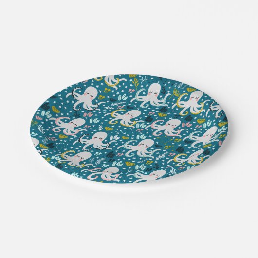 Niedliche Octopus-Papier-Teller Pappteller (Schrägansicht)