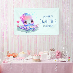 Niedliche Octopus Sea Creation Geburtstagswillkomm Banner