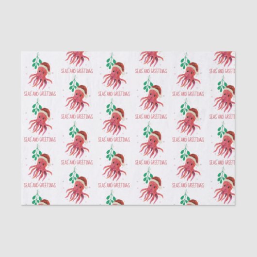 Niedliche Octopus Seas and Greetings Mistletoe Seidenpapier (Vorderseite)