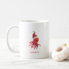 Niedliche Octopus Seen und Grüße Weihnachtsmannmüt Kaffeetasse