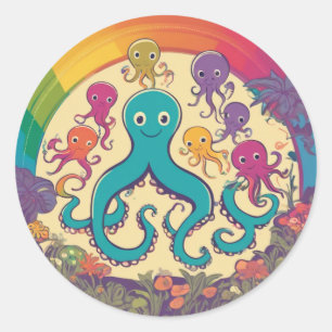 Niedliche Octopusfamilie Runder Aufkleber