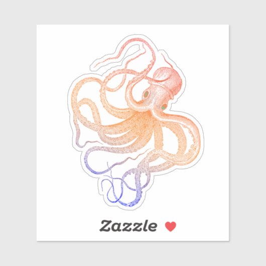 Niedliche Oktopus-Vintage Abbildung Aufkleber (Blatt)