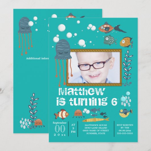 Niedliche Oktopusblasen unter dem Foto Einladung (Vorne/Hinten)