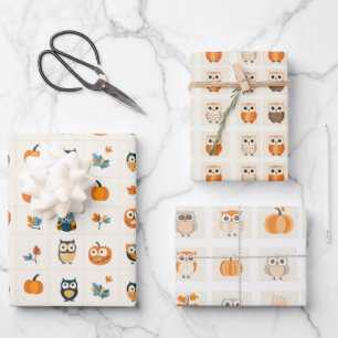 Niedliche Öle und Pumpkins Herbst Geschenkpapier Set