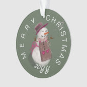 Niedliche Olive Green Snow Woman Ornament (Vorderseite)