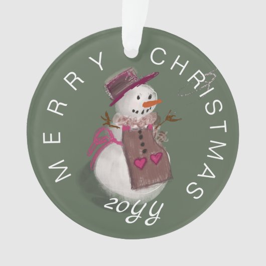 Niedliche Olive Green Snow Woman Ornament (Vorderseite)