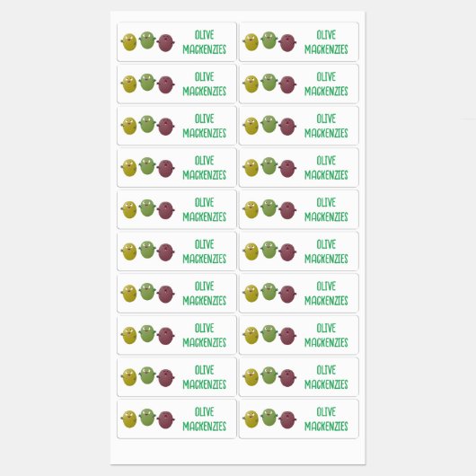 Niedliche Oliven singen Cartoon personalisiert Etiketten (Blatt)