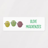 Niedliche Oliven singen Cartoon personalisiert Etiketten (Design 1)