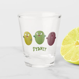 Niedliche Oliven singen Cartoon Schnapsglas