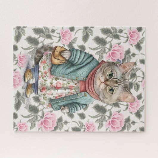 Niedliche Oma Katze Rosa Schürze Pullover Puzzle (Horizontal)